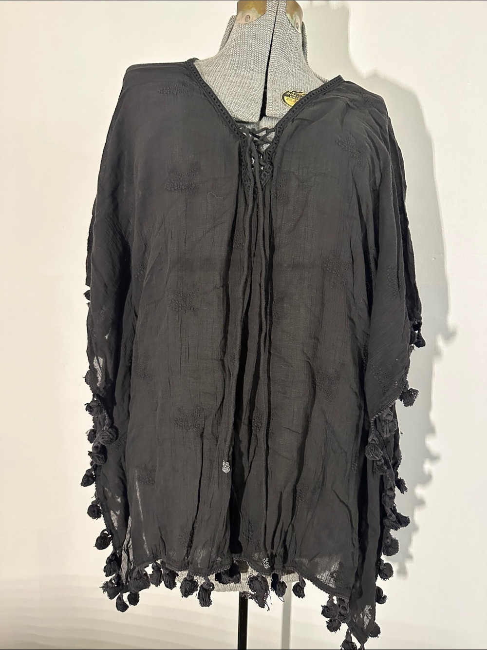 Lovestitch Black Boho Tassel Kimono Cover Up One Size